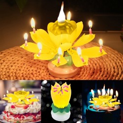 Lotus shaped rotating birthday candle with 8 small candles & Happy Birthday song