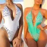 Womens Padded Up One Piece Push Up Monokini Diamond Swimwear crystal Swimsuit Sexy Backless Thong BeBadkleding