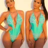 Womens Padded Up One Piece Push Up Monokini Diamond Swimwear crystal Swimsuit Sexy Backless Thong BeBadkleding