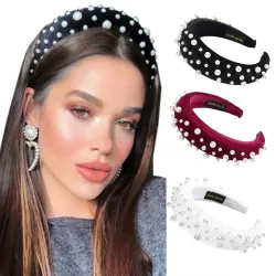 Haimeikang Fashion 2019 Pearls Hairband Headband for Women Elegant Hair Band Padded Hair Winter AcHaar