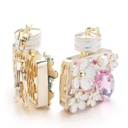 Dalaful Enamel Flower Rhinestone Bottle Keyrings Crystal Bag Pendant For Car Key Chains Holder RingsSleutelhangers
