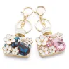 Dalaful Enamel Flower Rhinestone Bottle Keyrings Crystal Bag Pendant For Car Key Chains Holder RingsSleutelhangers