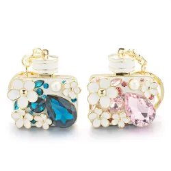 Dalaful Enamel Flower Rhinestone Bottle Keyrings Crystal Bag Pendant For Car Key Chains Holder RingsSleutelhangers