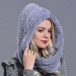 Rabbit fur hood Volume hats for women winter warm novelty knitted fur scarf hat stylish fashionablePetten & Hoeden