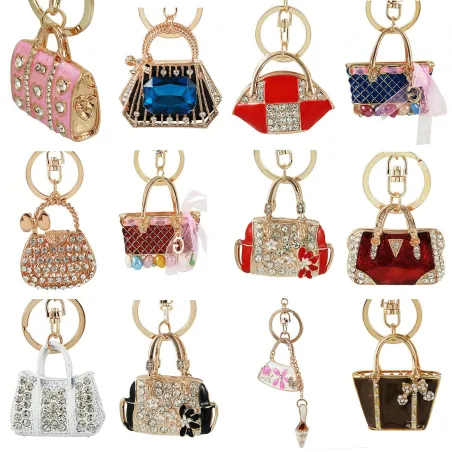High Quality Handbag Keychains Crystal Pave Metal Fashion Women Bag Pendant Rhinestone Key Chains FoSleutelhangers