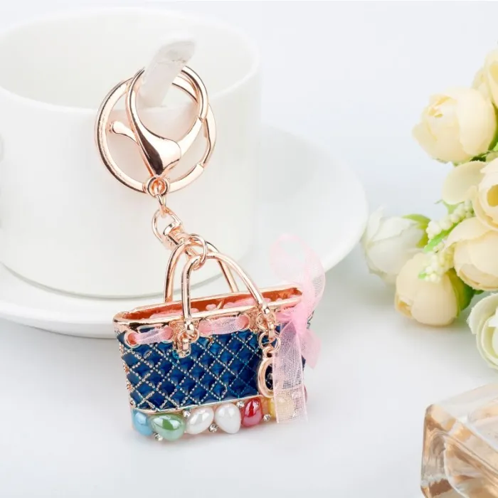 Enamel Bag Keychain Unique Handbag Crystal Pendant Keyring Rhinestone Handmade Key Buckle Women PortHobby & verzamelingen