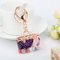 Enamel Bag Keychain Unique Handbag Crystal Pendant Keyring Rhinestone Handmade Key Buckle Women PortHobby & verzamelingen