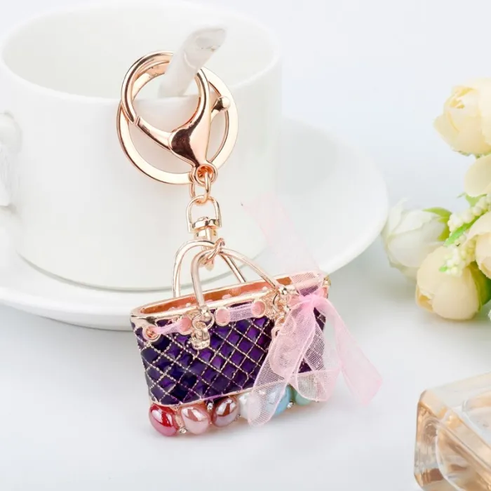 Enamel Bag Keychain Unique Handbag Crystal Pendant Keyring Rhinestone Handmade Key Buckle Women PortHobby & verzamelingen