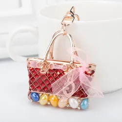 Enamel Bag Keychain Unique Handbag Crystal Pendant Keyring Rhinestone Handmade Key Buckle Women PortHobby & verzamelingen