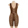 Cryptographic Sexy Deep V-Neck Sleeveless Leopard Rompers Womens Jumpsuit Short Summer Streetwear PlJumpsuits
