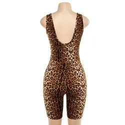 Cryptographic Sexy Deep V-Neck Sleeveless Leopard Rompers Womens Jumpsuit Short Summer Streetwear PlJumpsuits