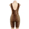 Cryptographic Sexy Deep V-Neck Sleeveless Leopard Rompers Womens Jumpsuit Short Summer Streetwear PlJumpsuits