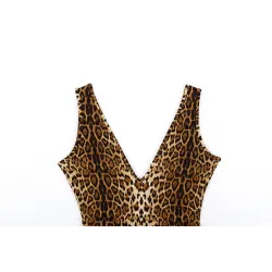 Cryptographic Sexy Deep V-Neck Sleeveless Leopard Rompers Womens Jumpsuit Short Summer Streetwear PlJumpsuits