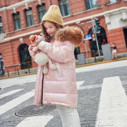 Free shipping Fashion Brand Girl Down Jacket Warm Child Down Parkas Coat Fur Kid Teenager ThickeningKinderen
