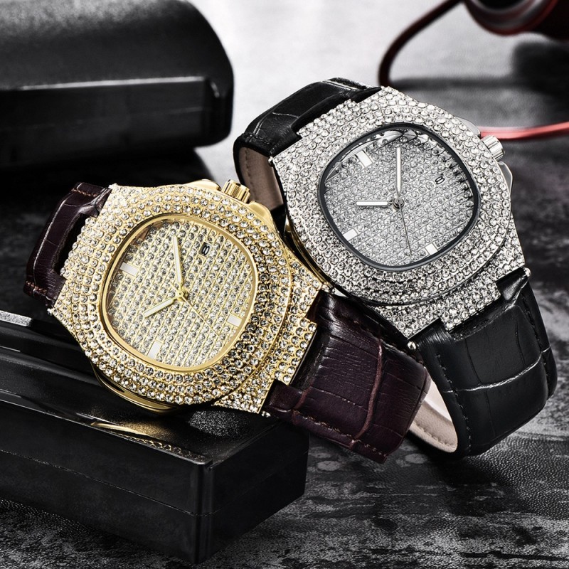 iced out diamond watch - quartz gold hip hop watches with micropave cz stainless steel watch clock relogioHorloges