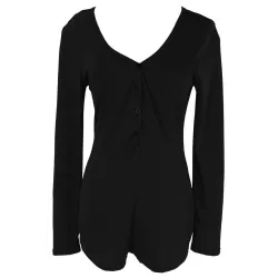 Women Sexy V Neck Cotton Bodysuit Long Sleeve Autumn Clothing Wear Sexy Slim Short Cotton Knitted BoBlouses & overhemden