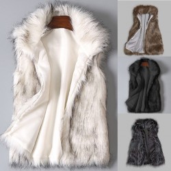 faux fur coat - women waist coat - women's jacket fur vest - ladies wool vest stand collar faux coatJassen