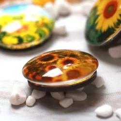 kitchen fridge sticker - round glass sunflower pattern fridge magnet stickerDecoration