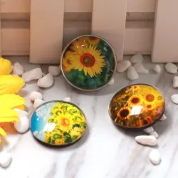 kitchen fridge sticker - round glass sunflower pattern fridge magnet stickerDecoration