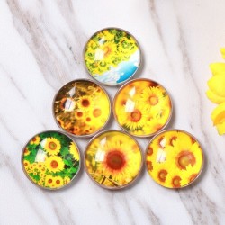 kitchen fridge sticker - round glass sunflower pattern fridge magnet stickerDecoration