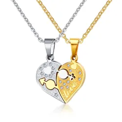 Vnox Rhinestone Charm Pendant Necklace Love Heart Shaped 20 O Link Chain Necklace Gift Jewelry AcceHalskettingen