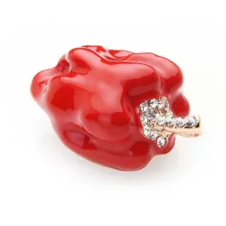 Wulibaby Red And Green Pepper Enamel Brooches Women Mens Alloy Vegetables Plant Party Banquet BrooBroches