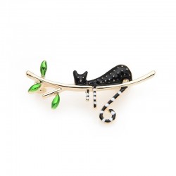 Wulibaby Black Cat Sleeping On The Tree Enamel Brooches For Women And Men New Years GiftsBroches