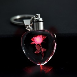 Rose flower in crystal heart - LED - keychain