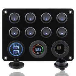 8 Gang toggle switch panel - 12V - 24V - Dual USB - digital voltmeter - waterproofSchakelaars