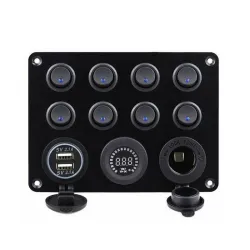8 Gang toggle switch panel - 12V - 24V - Dual USB - digital voltmeter - waterproofSchakelaars