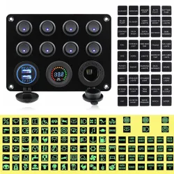 8 Gang toggle switch panel - 12V - 24V - Dual USB - digital voltmeter - waterproofSchakelaars