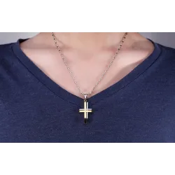 Fashionable black -silver - gold double cross - stainless steel necklace - unisexNecklaces