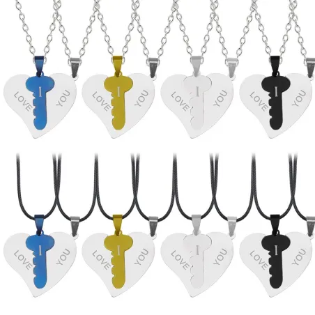 2-piece Heart Key Necklace - Blue/GoldHalskettingen