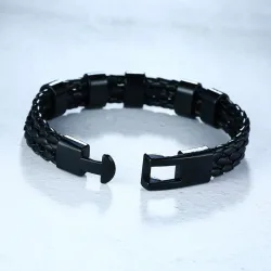 Gevlochten leren armband - roestvrijstalen bedels - op maat gemaakte namenArmbanden