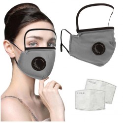 Mond- / gelaatsmasker - afneembaar plastic oogschild - luchtventiel - 2.5PM filter - herbruikbaarMondmaskers