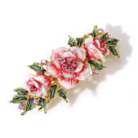 Geëmailleerde bloemen met kristallen - vintage haarclipHaarspelden