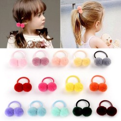 12 - 14 pieces - small double fur ball with elastic rope - kids hair bandKinderen