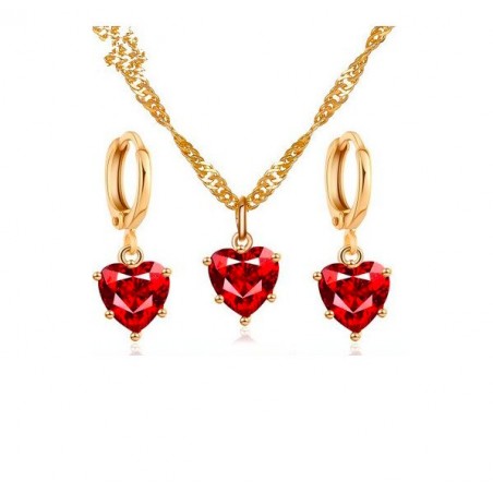 Golden necklace & earrings set with red heartNecklaces
