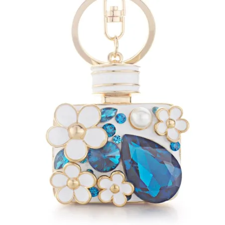 Dalaful Enamel Flower Rhinestone Bottle Keyrings Crystal Bag Pendant For Car Key Chains Holder RingsSleutelhangers