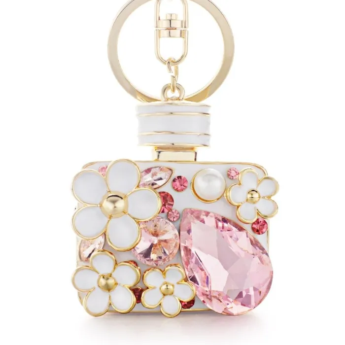 Dalaful Enamel Flower Rhinestone Bottle Keyrings Crystal Bag Pendant For Car Key Chains Holder RingsSleutelhangers