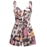 Womens Summer Print Jumpsuit Shorts Casual Loose Short Sleeve V-neck Beach Rompers Sleeveless BodycJumpsuits