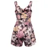 Womens Summer Print Jumpsuit Shorts Casual Loose Short Sleeve V-neck Beach Rompers Sleeveless BodycJumpsuits