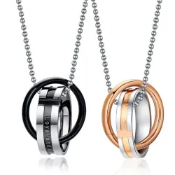 Vnox Endless love couple necklace pendant stainless steel double loop couples for wedding christmasHalskettingen