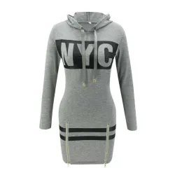 Printed NYC letters - long sleeve mini dress - hoodieHoodies & Jumpers
