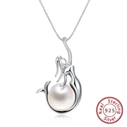 Hanger met zeemeermin en parel - ketting - 925 sterling zilverHalskettingen