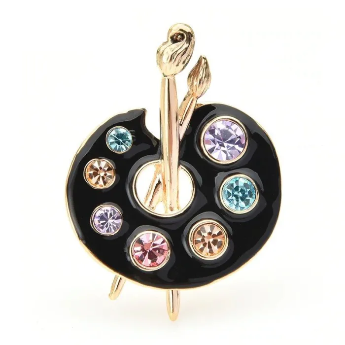 Painting Palette Brooches - Crystal - Enamel - Black - WhiteBroches