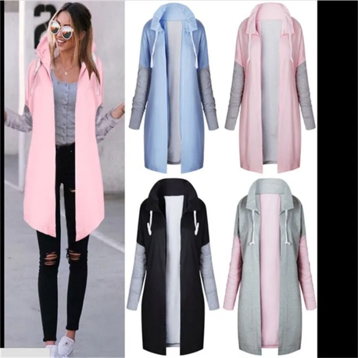 Women Coats - Casual - Hooded - Pink - Blue - BlackDames mode