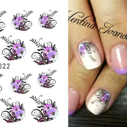 Nail Art Stickers - Water Transfer - Paarse bloemenNagelstickers