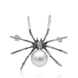 Witte spin met parel - elegante brocheBroches