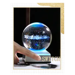 3D globe with 8 planets - crystal ball with base - laser engraved - LED night light - 8cmDecoration